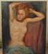 Tableau Ancien Huile Portrait Femme Nu f&eacute;minin Impressionniste XX&egrave;me