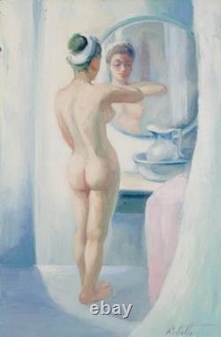 Tableau Ancien Huile Portrait Femme Nu féminin Impressionniste XXème