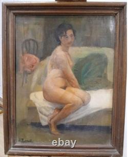 Tableau Ancien Huile Portrait Femme Nu féminin Impressionniste XXème