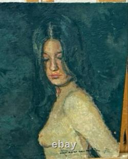 Tableau Ancien Huile Portrait Femme Nu féminin Impressionniste XXème