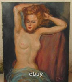 Tableau Ancien Huile Portrait Femme Nu féminin Impressionniste XXème