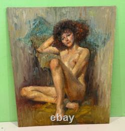 Tableau Ancien Huile Portrait Femme Nu féminin Impressionniste XXème