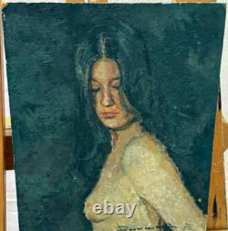 Tableau Ancien Huile Portrait Femme Nu féminin Impressionniste XXème