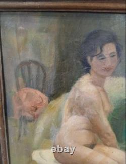 Tableau Ancien Huile Portrait Femme Nu féminin Impressionniste XXème