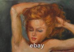 Tableau Ancien Huile Portrait Femme Nu féminin Impressionniste XXème