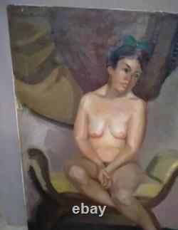 Tableau Ancien Huile Portrait Femme Nu féminin Impressionniste XXème