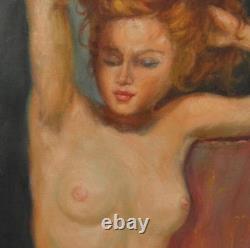 Tableau Ancien Huile Portrait Femme Nu féminin Impressionniste XXème