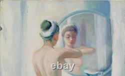 Tableau Ancien Huile Portrait Femme Nu féminin Impressionniste XXème