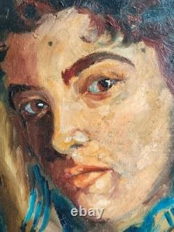 Tableau Ancien Huile Portrait Femme Nu féminin Impressionniste XXème