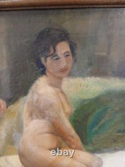 Tableau Ancien Huile Portrait Femme Nu féminin Impressionniste XXème