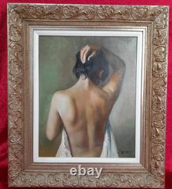 Tableau Ancien Huile Portrait Femme Nu féminin XXème