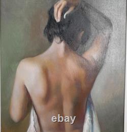 Tableau Ancien Huile Portrait Femme Nu féminin XXème