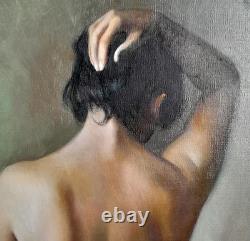 Tableau Ancien Huile Portrait Femme Nu féminin XXème