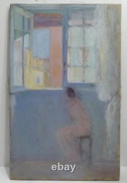 Tableau Ancien Huile Portrait Femme à l'intérieur Impressionniste XXème