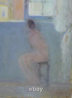 Tableau Ancien Huile Portrait Femme à l'intérieur Impressionniste XXème
