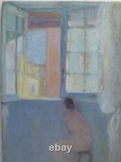 Tableau Ancien Huile Portrait Femme à l'intérieur Impressionniste XXème