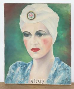 Tableau Ancien Huile Portrait Femme au turban 1940 45,7 cm / 38,2 cm