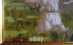 Tableau Ancien Huile Portrait Femme et fillettes dans le parc XXème