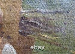 Tableau Ancien Huile Portrait Femme et petite fille Impressionniste XXème
