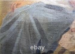 Tableau Ancien Huile Portrait Femme et petite fille Impressionniste XXème