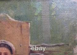Tableau Ancien Huile Portrait Femme et petite fille Impressionniste XXème
