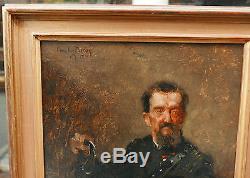 Tableau Ancien Huile Portrait Homme Canne EMILE AUGUSTE CAROLUS DURAN XIXe 1893