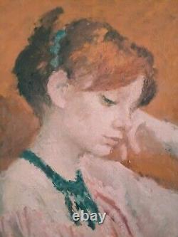 Tableau Ancien Huile Portrait Jeune Femme Impressionniste XXème