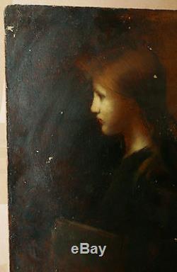 Tableau Ancien Huile Portrait Jeune Femme XIXe attribué à JEAN JACQUES HENNER