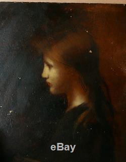 Tableau Ancien Huile Portrait Jeune Femme XIXe attribué à JEAN JACQUES HENNER