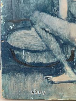 Tableau Ancien Huile Portrait Nu Féminin Femme Dos Alain DEQUET (1920-1980)