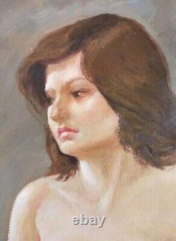 Tableau Ancien Huile Portrait de Femme Nu Féminin Impressionniste XXème