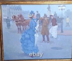 Tableau Ancien Huile Portrait de Femme, scène de rue Impressionniste XXème