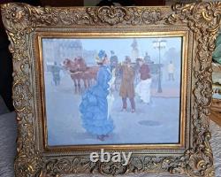 Tableau Ancien Huile Portrait de Femme, scène de rue Impressionniste XXème