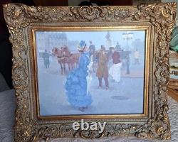 Tableau Ancien Huile Portrait de Femme, scène de rue Impressionniste XXème