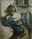 Tableau Ancien Huile Portrait de Jeune Femme Impressionnisme XXème