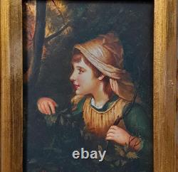 Tableau Ancien Huile Portrait de Jeune Fille XXème