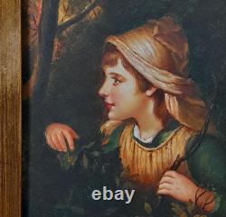 Tableau Ancien Huile Portrait de Jeune Fille XXème