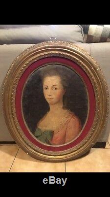 Tableau Ancien Huile Portrait de Noble Dame XVIIIe Siècle Époque Louis XVI