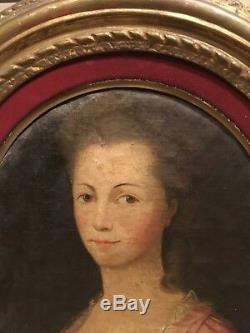 Tableau Ancien Huile Portrait de Noble Dame XVIIIe Siècle Époque Louis XVI