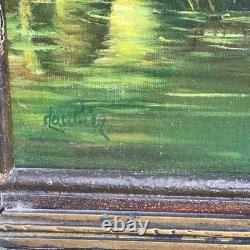 Tableau Ancien Huile Sur Bois Entoilé Vaches Et Verdures Signé