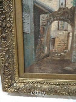 Tableau Ancien Huile Sur Carton Scène De Village