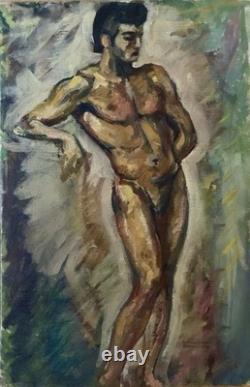 Tableau Ancien Huile Sur Carton homme Nu Gaude ROZA BONNARDEL (1903-1975) Tableau Ancien Huile Sur Carton homme Nu Gaude ROZA BONNARDEL (1903-1975)