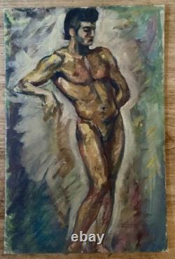 Tableau Ancien Huile Sur Carton homme Nu Gaude ROZA BONNARDEL (1903-1975) Tableau Ancien Huile Sur Carton homme Nu Gaude ROZA BONNARDEL (1903-1975)