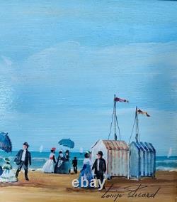 Tableau Ancien Huile Sur Panneau Marine Belle Epoque Signée Balneaire Cadre Doré