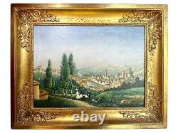 Tableau Ancien Huile Sur Toile Attribué A L'ecole Italienne. Paysage Romantique