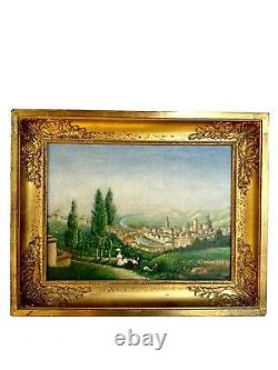 Tableau Ancien Huile Sur Toile Attribué A L'ecole Italienne. Paysage Romantique