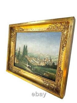 Tableau Ancien Huile Sur Toile Attribué A L'ecole Italienne. Paysage Romantique
