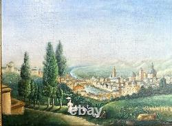 Tableau Ancien Huile Sur Toile Attribué A L'ecole Italienne. Paysage Romantique