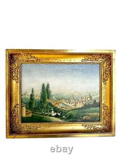Tableau Ancien Huile Sur Toile Attribué A L'ecole Italienne. Paysage Romantique