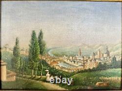 Tableau Ancien Huile Sur Toile Attribué A L'ecole Italienne. Paysage Romantique